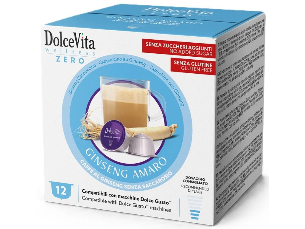 Dolce Gusto 12 kapsül için kamış şekeri içermeyen ginsengli Dolce Vita kahvesi