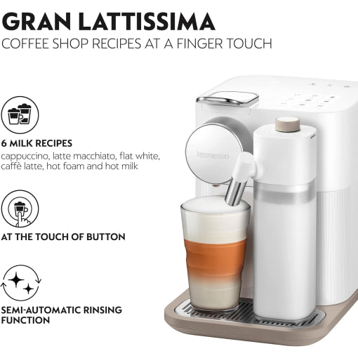 Kapsüller için Espresso kahve makinesi Delonghi Nespresso Gran Lattissima EN640.W