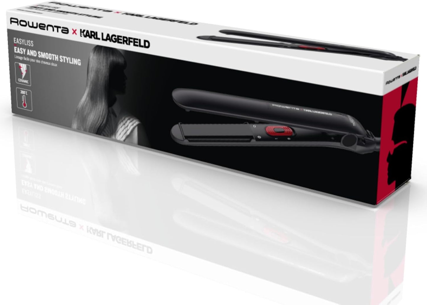 EasyLiss Karl Lagerfeld SF161LF0 Saç Düzleştirici, Seramik Turmalin, 200 °C, Akıllı Plakalar, Düzleştirme ve Kıvırma Fonksiyonu, Hızlı Isınma, 1,8 m Kablo, Siyah/Kırmızı