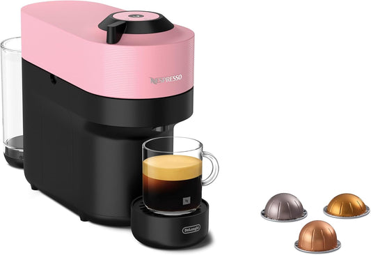 Nespresso De'Longhi Vertuo Pop ENV90.P Capsule Coffee Machine, Cold Brew Function, 4 Cup Sizes, Bluetooth & Wi-Fi Connectivity, 1 Cup Coffee Machine with Welcome Pack, Pink