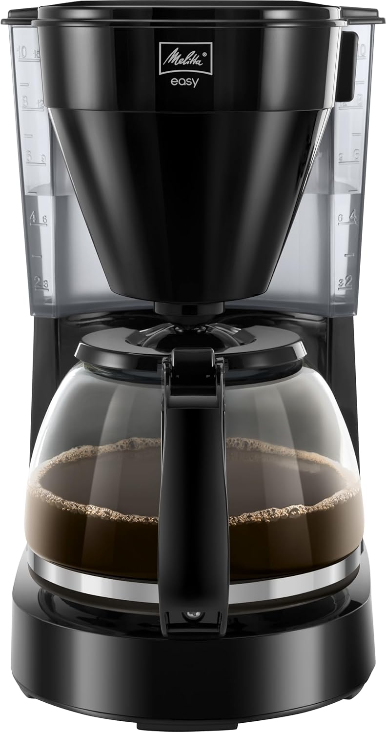 Melitta Easy – Çıkarılabilir döner filtreli kahve makinesi, cam sürahi ve damlama durduruculu filtre kahve makinesi, 10 fincana kadar kahve için, siyah