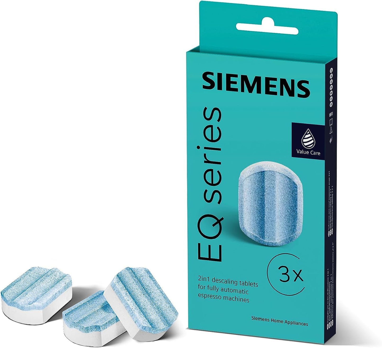 Siemens TZ80002A kireç çözücü tabletler, 3 adet, kireç birikintilerini giderir ve korozyona karşı korur, orijinal aksesuar, EQ serisi tam otomatik kahve makineleri ve ankastre tam otomatik makineler