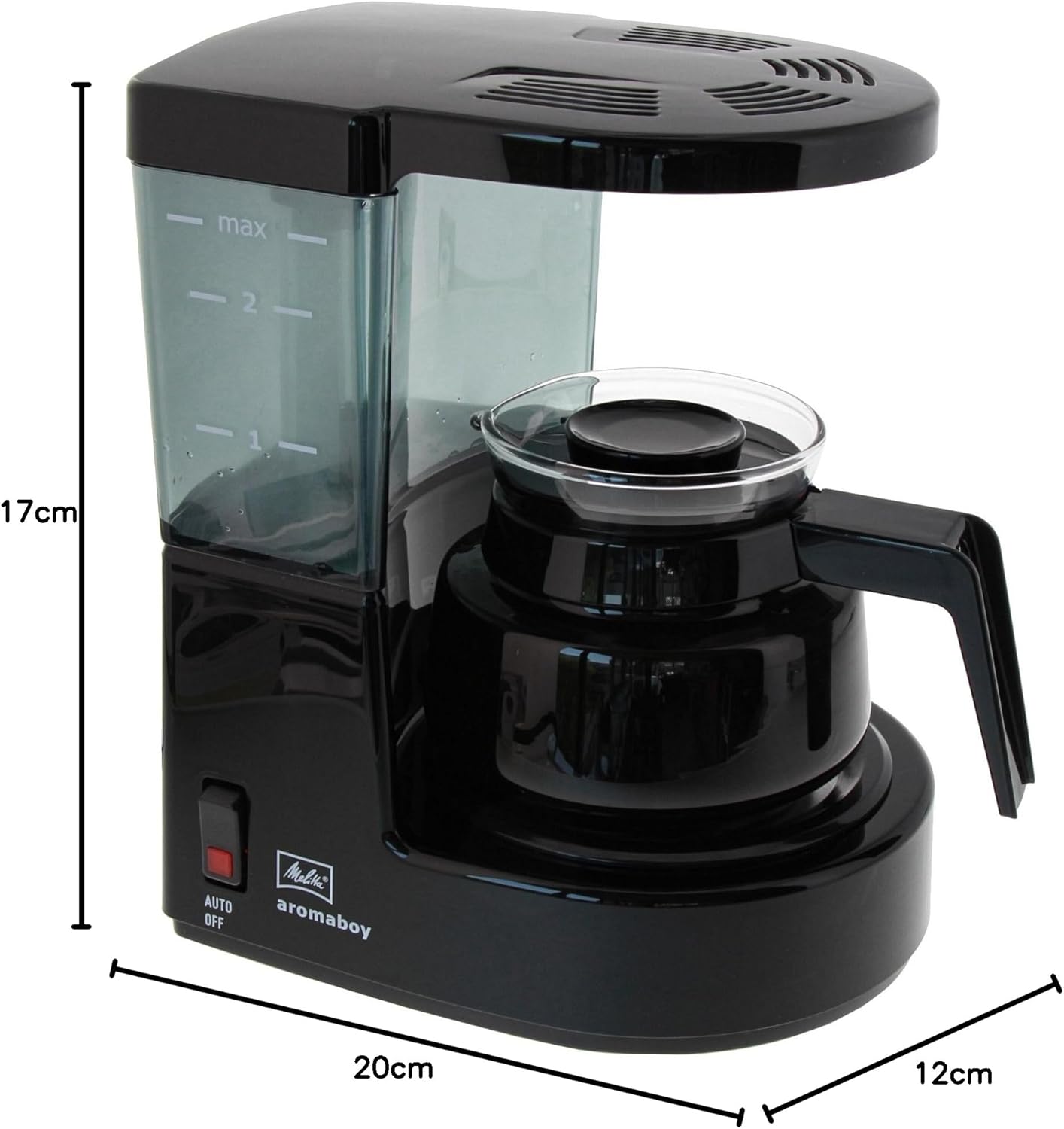 Melitta Aromaboy – kleine Filterkaffeemaschine mit Glaskanne, für bis zu 2 Tassen Kaffee, in Schwarz