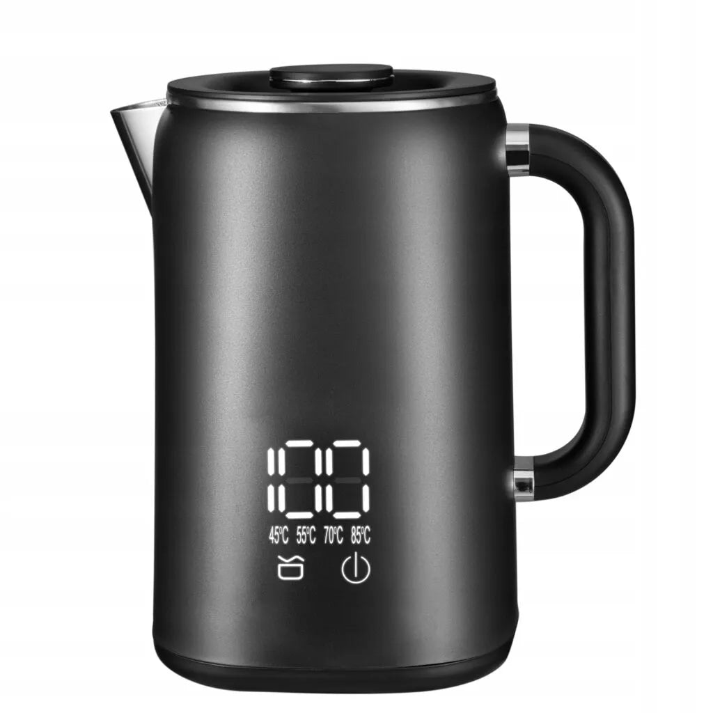 Elektrikli su ısıtıcısı Lehmann Aqua Black 20, 1,7 l, 1500 W, sıcaklık kontrolü, dokunmatik panel, sıcaklık muhafazası, temizleme modu, 230x210x145 mm, 1 kg, siyah
