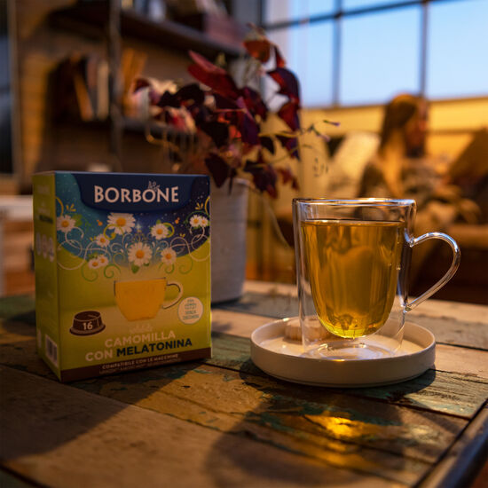 Papatya ve melatonin içeren, anında içecek için 16 adet Borbone kapsülü.