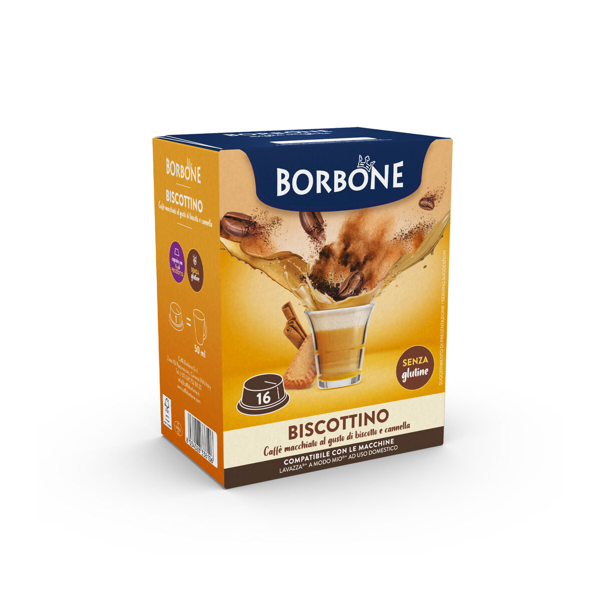 Kurabiye aromalı, anında içecek için 16 adet Borbone kapsülü.
