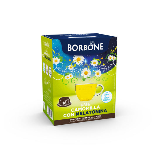 Papatya ve melatonin içeren, anında içecek için 16 adet Borbone kapsülü.