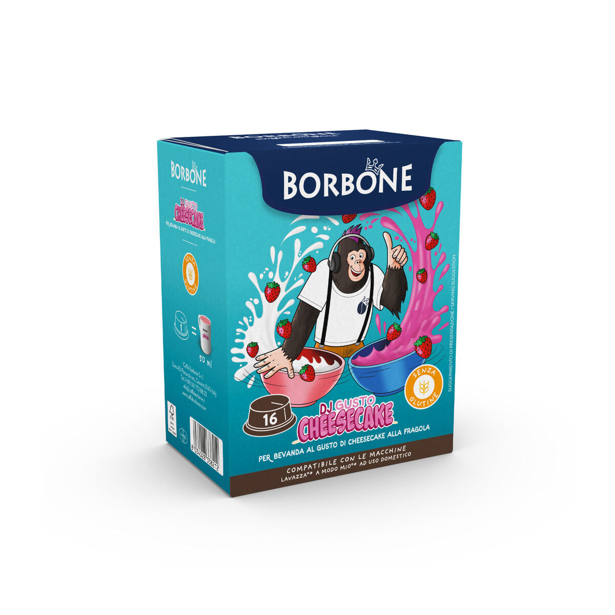 16 kapsül Borbone "DJGUSTO CHEESECAKE" - çilekli beyaz çikolata