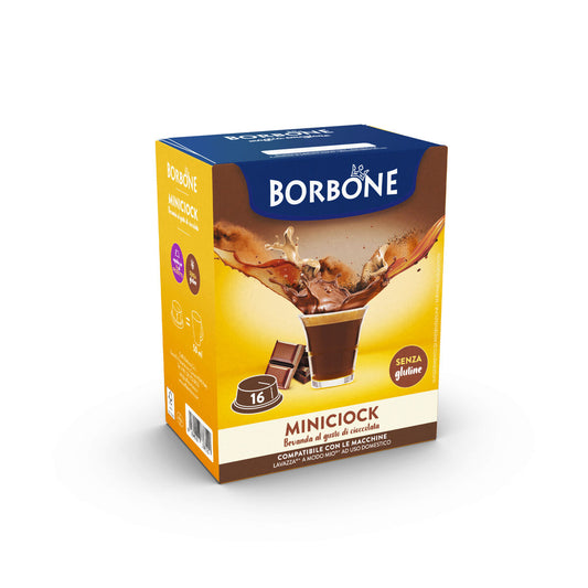 MINICIOK çikolata aromalı hazır içecek için 16 adet Borbone kapsülü.