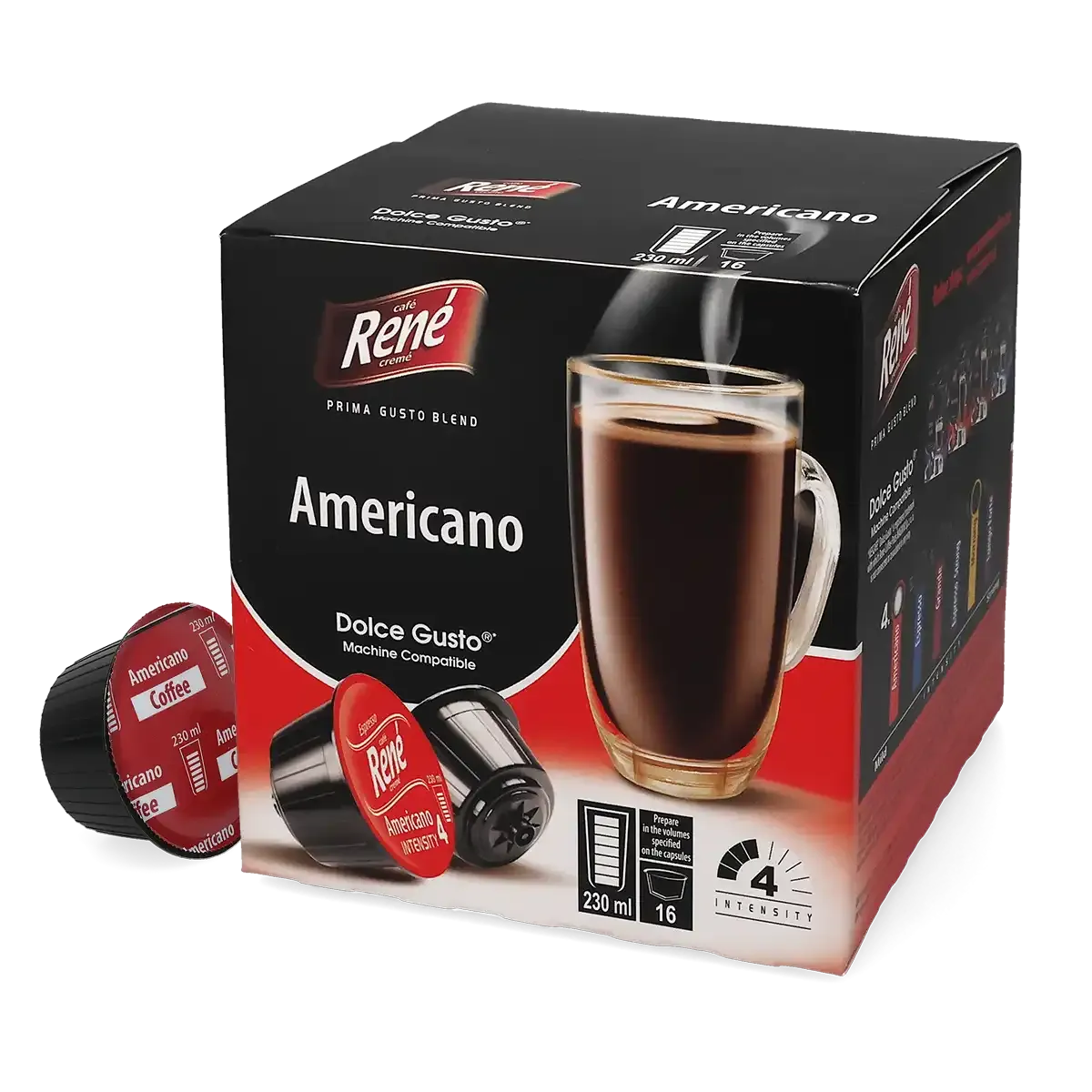 Americano - Café René Dolce Gusto için 16 kapsül.