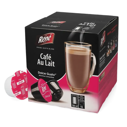 Café au Lait - Café René Dolce Gusto için 16 kapsül.