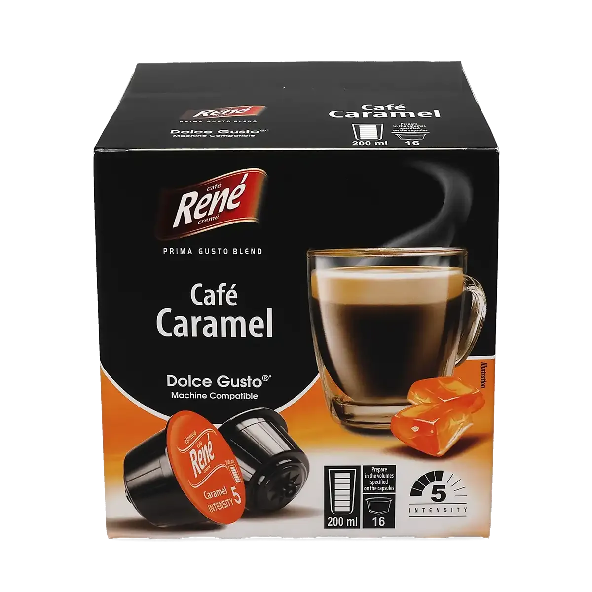 Karamelli kahve - Café René Dolce Gusto için 16 kapsül.