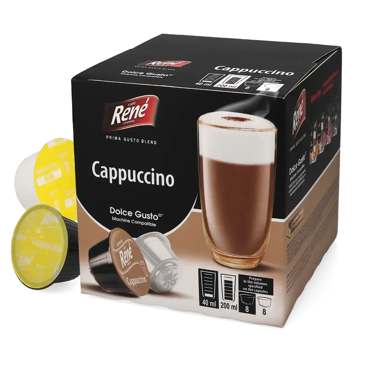 Cappuccino - Café René Dolce Gusto için 16 kapsül.