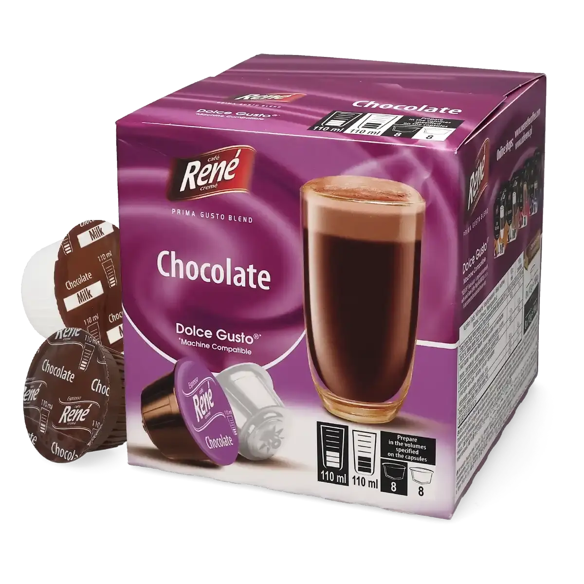Sıcak çikolata - Café René Dolce Gusto için 16 kapsül.
