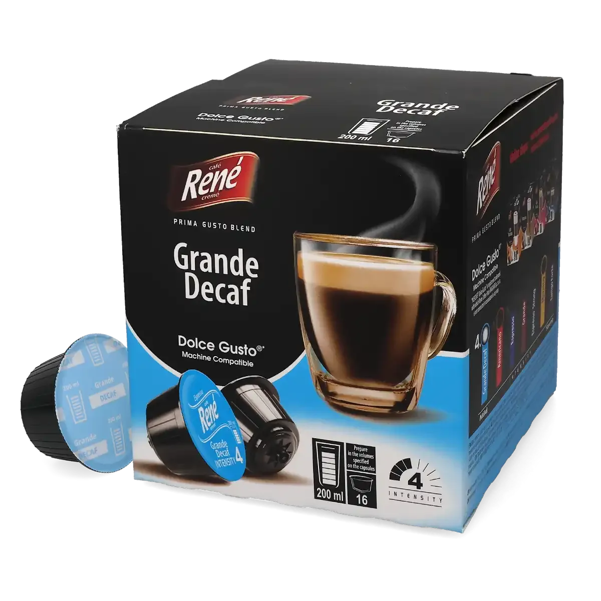Grande (Kafeinli) - Café René Dolce Gusto için 16 kapsül.