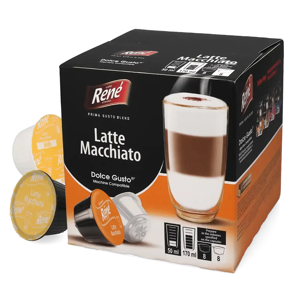 Latte Macchiato - Café René Dolce Gusto için 16 kapsül.