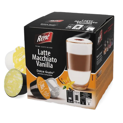 Vanilyalı Latte Macchiato - Café René Dolce Gusto için 16 kapsül.
