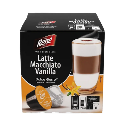 Vanilyalı Latte Macchiato - Café René Dolce Gusto için 16 kapsül.