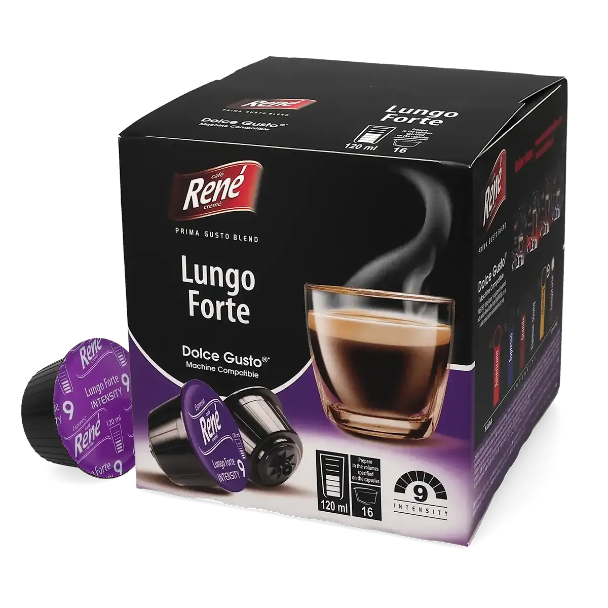 Lungo Forte - Café René Dolce Gusto için 16 kapsül.