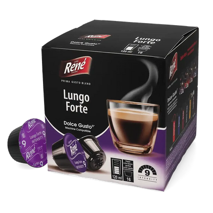 Lungo Forte - Café René Dolce Gusto için 16 kapsül.
