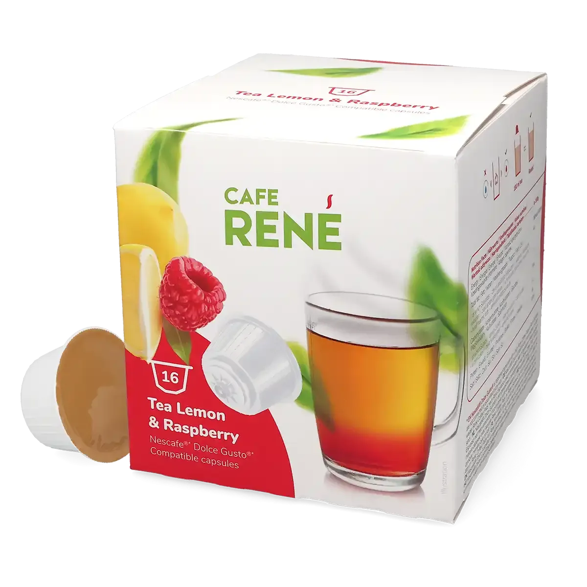 Limon ve ahududu çayı - Cafe René Dolce Gusto için 16 kapsül.