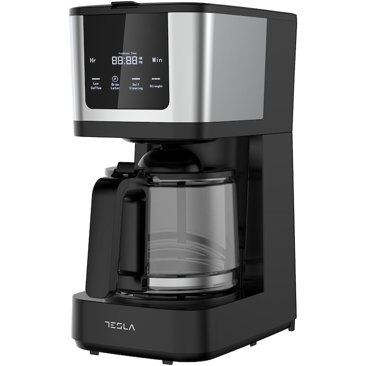 Tesla CMF200BX Kahve Makinesi, 900 W, Dijital Ekran, 1,25 L, Siyah/Paslanmaz Çelik