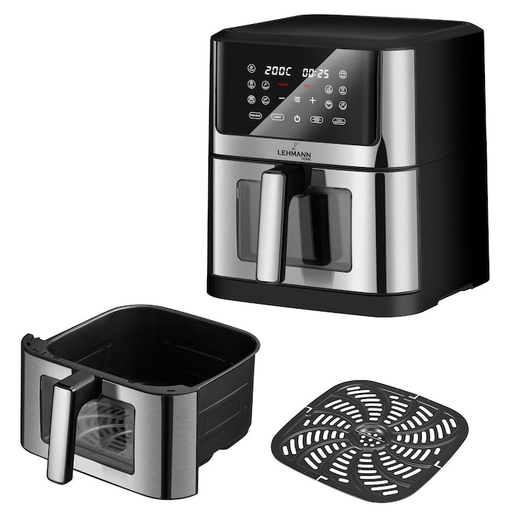 Yağsız hava fritözü, Lehmann Bakado, 1800W, 8L, gözetleme penceresi, dokunmatik ekran, 76-200°C, 10 önceden ayarlanmış pişirme fonksiyonu, 41x35.5x41.3cm, 6.8kg, siyah