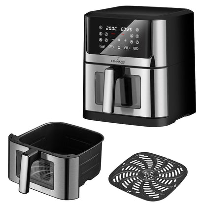 Yağsız hava fritözü, Lehmann Bakado, 1800W, 8L, gözetleme penceresi, dokunmatik ekran, 76-200°C, 10 önceden ayarlanmış pişirme fonksiyonu, 41x35.5x41.3cm, 6.8kg, siyah