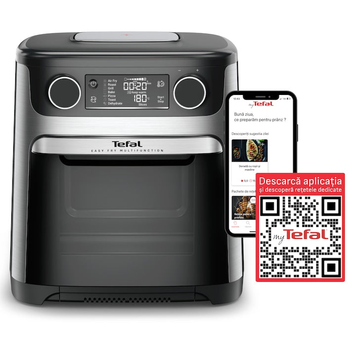 Tefal Easy Fry Çok Fonksiyonlu Hava Fritözü ve Fırın FW556DE0, 1800W, 15 l, 9 otomatik program, LCD ekran, Ekstra Çıtır teknolojisi, Ayarlanabilir sıcaklık, Gümüş/Siyah