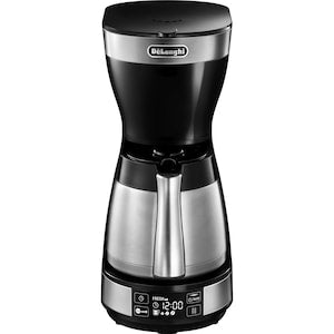De'Longhi ICM16731 kahve makinesi, 1200W, Paslanmaz çelik termos, 1,25 litre kapasite, 10 fincan, LCD ekran, Zamanlayıcı, Aroma seçici, Damlama önleyici sistem, Otomatik kapanma, Paslanmaz çelik/Siyah