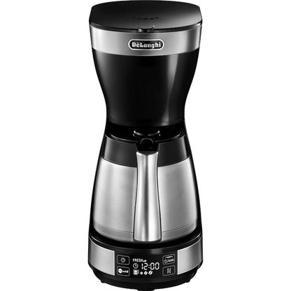 De'Longhi ICM16731 kahve makinesi, 1200W, Paslanmaz çelik termos, 1,25 litre kapasite, 10 fincan, LCD ekran, Zamanlayıcı, Aroma seçici, Damlama önleyici sistem, Otomatik kapanma, Paslanmaz çelik/Siyah