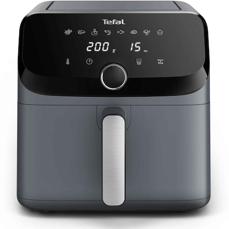 Tefal Easy Fry Mega EY855BE0 sıcak hava fritözü, 2020 W, 7,5 litre kapasite, 8 otomatik program, Çıkarılabilir yapışmaz hazne, LCD ekran, 80°C ile 200°C arasında ayarlanabilir sıcaklık, 60 dakikaya kadar zamanlayıcı, Gri.