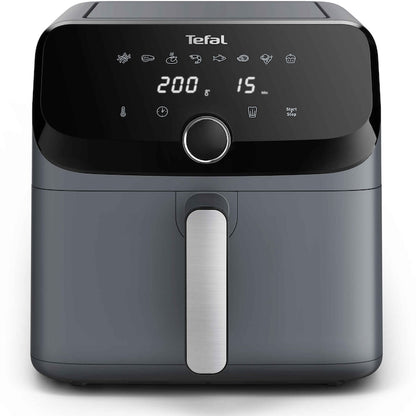 Tefal Easy Fry Mega EY855BE0 sıcak hava fritözü, 2020 W, 7,5 litre kapasite, 8 otomatik program, Çıkarılabilir yapışmaz hazne, LCD ekran, 80°C ile 200°C arasında ayarlanabilir sıcaklık, 60 dakikaya kadar zamanlayıcı, Gri.