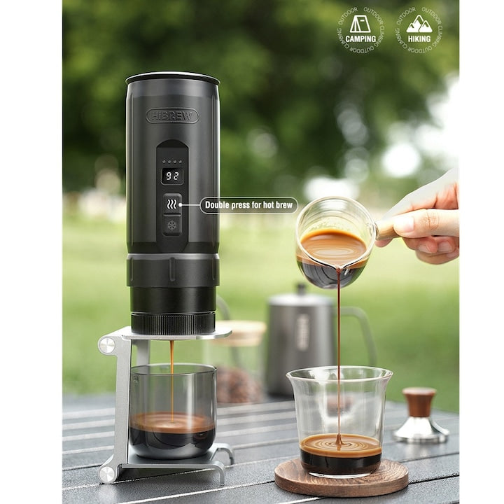 araç ve kamp kullanımı için taşınabilir Hibrew H4C espresso makinesi kiti, 20 bar, 7500mAh, 100ml, siyah.