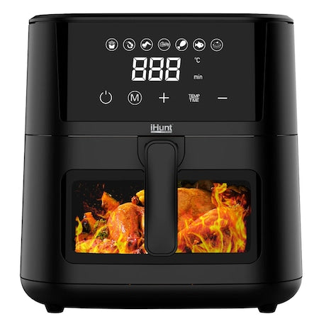iHunt Bro Air Fryer Ultra 4.2L, 1200W, 60 dakika zamanlayıcı, Ayarlanabilir termostat 80–200°C, Görsel pencere, Gösterge, Otomatik kapanma, Aşırı ısınma koruması, Paslanmaz çelik, 33 x 24.5cm, Siyah