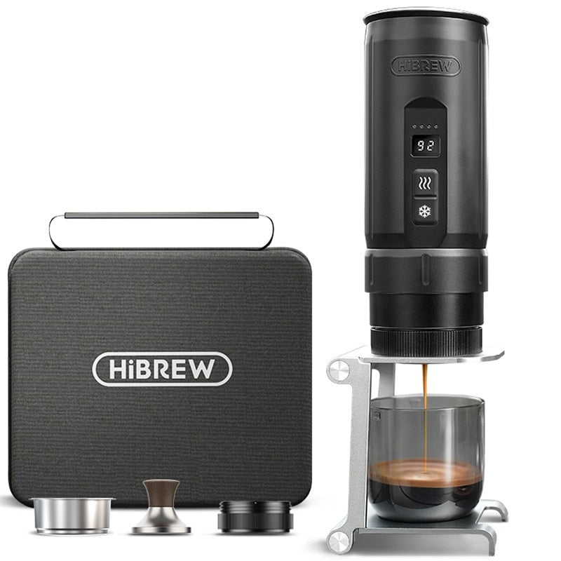 araç ve kamp kullanımı için taşınabilir Hibrew H4C espresso makinesi kiti, 20 bar, 7500mAh, 100ml, siyah.