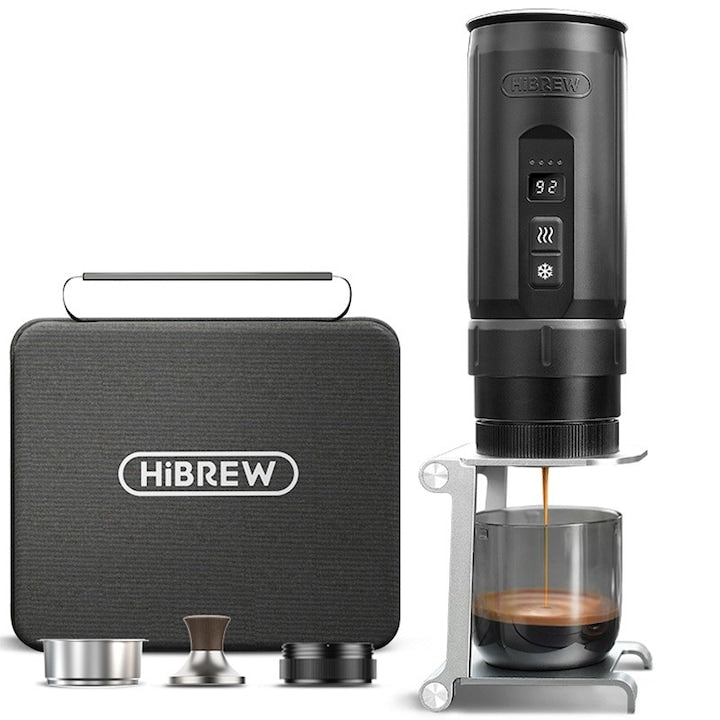 araç ve kamp kullanımı için taşınabilir Hibrew H4C espresso makinesi kiti, 20 bar, 7500mAh, 100ml, siyah.