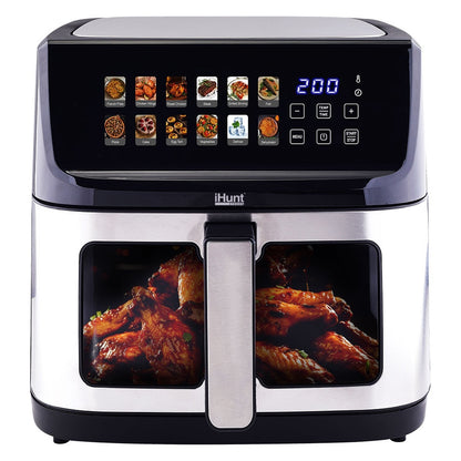 iHunt Bro Air Fryer 11L, 2300W, Geniş kapasite, Zamanlayıcı, Buz çözme, Dijital dokunmatik kontrol, 12 önceden ayarlanmış program, Otomatik kapanma, Termostat 60 - 200°C, Birinci sınıf paslanmaz çelik, Gümüş Siyah