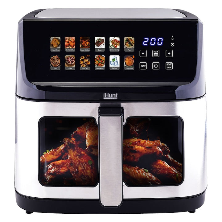 iHunt Bro Air Fryer 11L, 2300W, Geniş kapasite, Zamanlayıcı, Buz çözme, Dijital dokunmatik kontrol, 12 önceden ayarlanmış program, Otomatik kapanma, Termostat 60 - 200°C, Birinci sınıf paslanmaz çelik, Gümüş Siyah