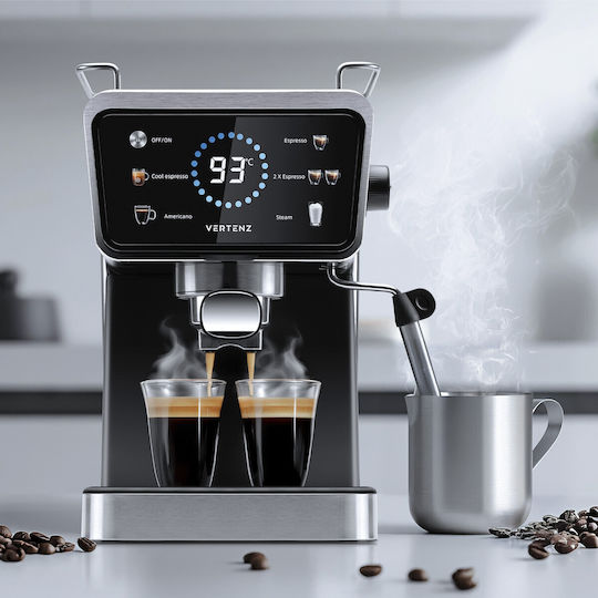 Vertenz Puro 40 kahve makinesi, 20 bar, 1350 W, termoblok ısıtma sistemi, soğuk espresso hazırlama imkanı, 5 çeşit içecek, Siyah